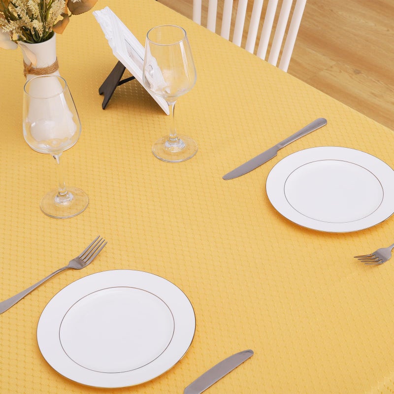 JUCFHY Christmas Jacquard Morrocan Rectangle Table Cloth Oil-Proof Spill-Proof and Water Resistance Washable Tablecloth,Decorative Fabric Table Cover for Outdoor and Indoor Use,60 x 104 Inch, Gold - Image 2